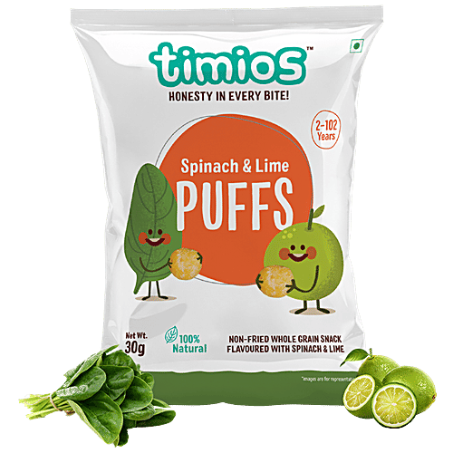 Timios Puffs - Spinach & Lime, 30 g  Natural, Non-Fried Whole Grain Snack