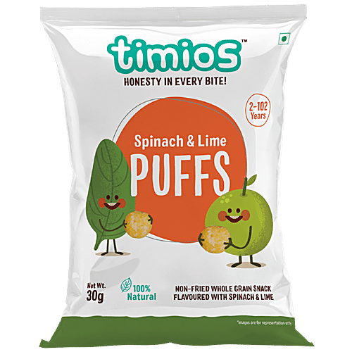 Timios Puffs - Spinach & Lime, 30 g  Natural, Non-Fried Whole Grain Snack