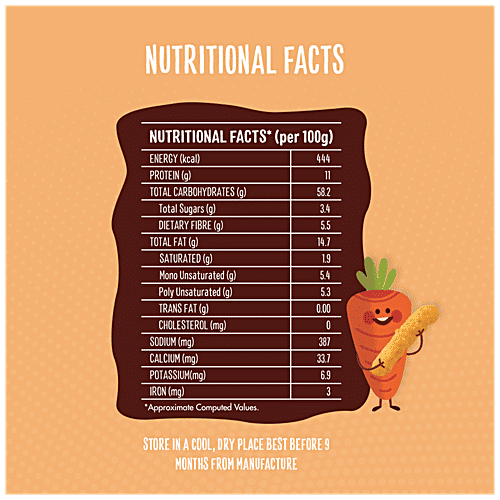 Timios Sticks - Carrot & Cumin, 30 g  Natural, Non-Fried Whole Grain Snack