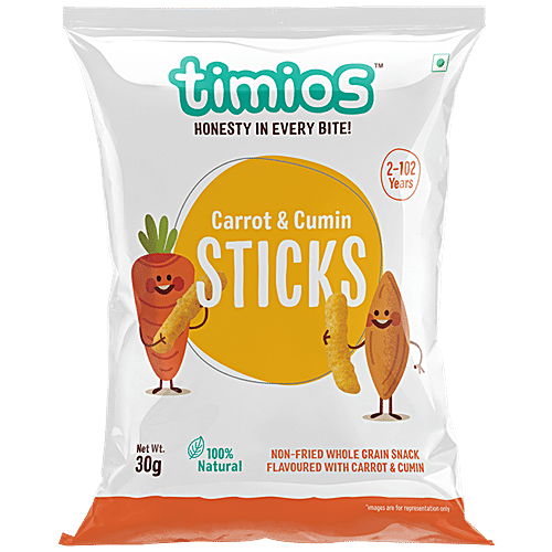 Timios Sticks - Carrot & Cumin, 30 g  Natural, Non-Fried Whole Grain Snack