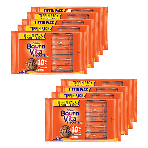 Cadbury Bournvita Biscuits, Tiffin Pack, 250 g (9 pcs x 27.78 g each) Provides About 10% Of Daily Calcium & Iron Requirements