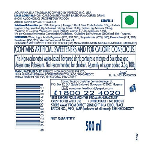 Buy Aquafina Vitamin Splash Vitamin Water Raspberry Mint Flavor