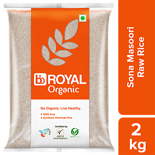 bb Royal Organic - Sona Masoori Raw Rice/Chawal/Chall, 2 kg  