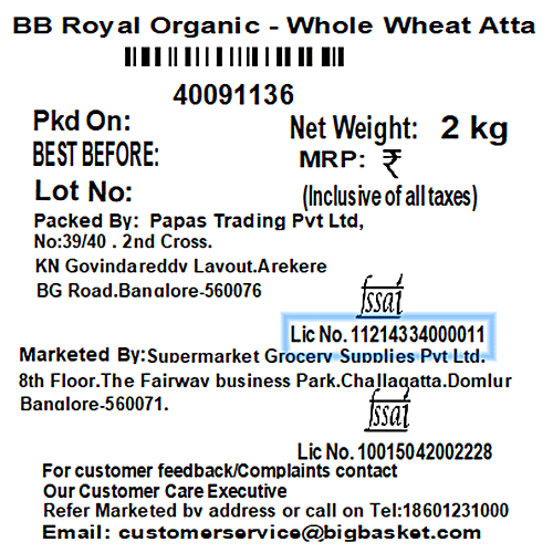 bb Royal Organic - Whole Wheat Atta/Ghau Peeth, 2 kg  