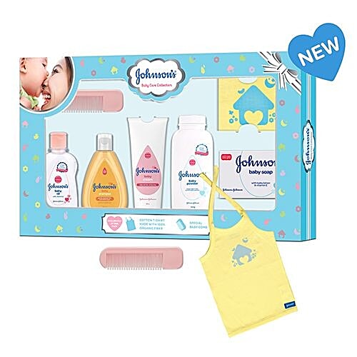 Johnson's baby Baby Care Collection Baby Gift Set - with Organic Cotton Baby T-Shirt, 7 pcs  