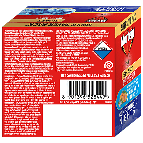 Mortein Smart Mosquito Repellent Liquid Refill, 45 ml (Pack of 2) Protection
Kills Mosquitoes in 5 Minutes
Long-Lasting Solution