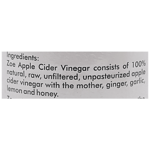 Zoe Apple Cider Vinegar - Raw Unfiltered Unpasteurized with Ginger, Garlic, Lemon & Honey, 500 ml  