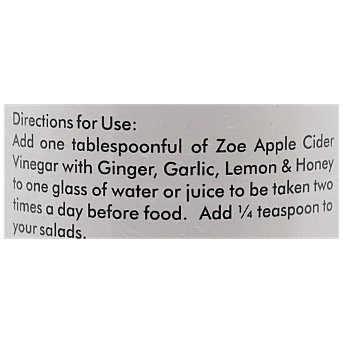 Zoe Apple Cider Vinegar - Raw Unfiltered Unpasteurized with Ginger, Garlic, Lemon & Honey, 500 ml  