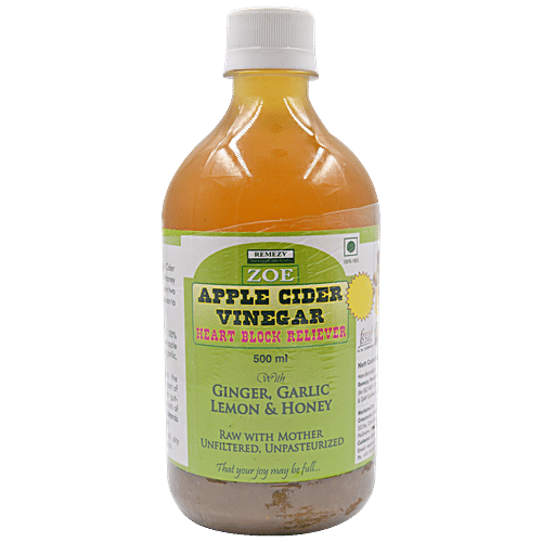 Zoe Apple Cider Vinegar - Raw Unfiltered Unpasteurized with Ginger, Garlic, Lemon & Honey, 500 ml  