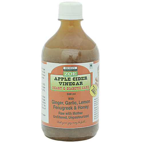Zoe Apple Cider Vinegar - Raw Unfiltered Unpasteurized with Ginger, Garlic, Lemon, Fenugreek & Honey, 500 ml  