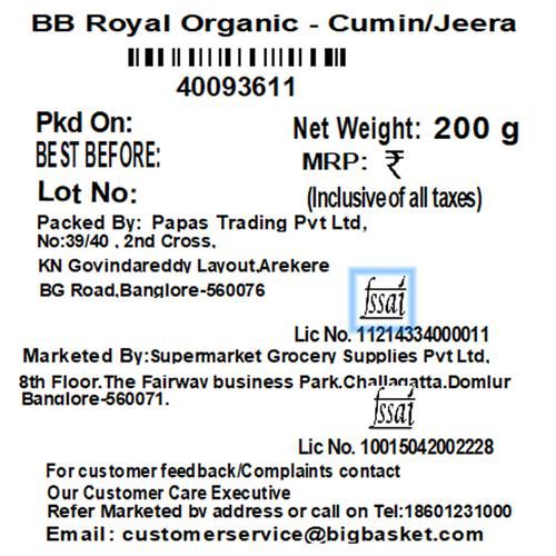 BB Royal Organic - Cumin/Jeera/Jeerige, 200 g  GMO, Synthetic Pesticide Free