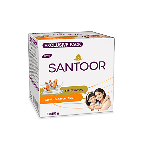 Santoor Skin Softening Sandal & Almond Milk Bathing Soap, 150 g (Pack of 3) 