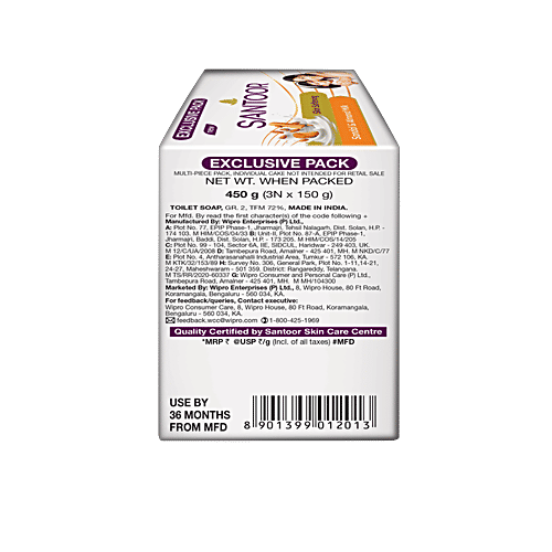 Santoor Skin Softening Sandal & Almond Milk Bathing Soap, 150 g (Pack of 3) 