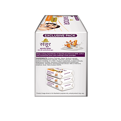Santoor Skin Softening Sandal & Almond Milk Bathing Soap, 150 g (Pack of 3) 