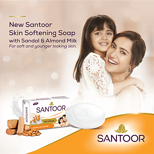 Santoor Skin Softening Sandal & Almond Milk Bathing Soap, 150 g (Pack of 3) 