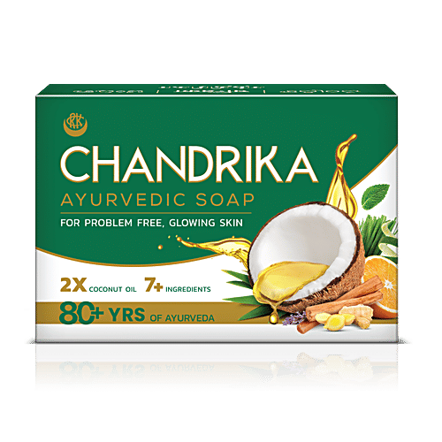 Chandrika Ayurvedic Soap with 2x Coconut Oil & Herbs, 75 g  For Problem Free Glowing Skin