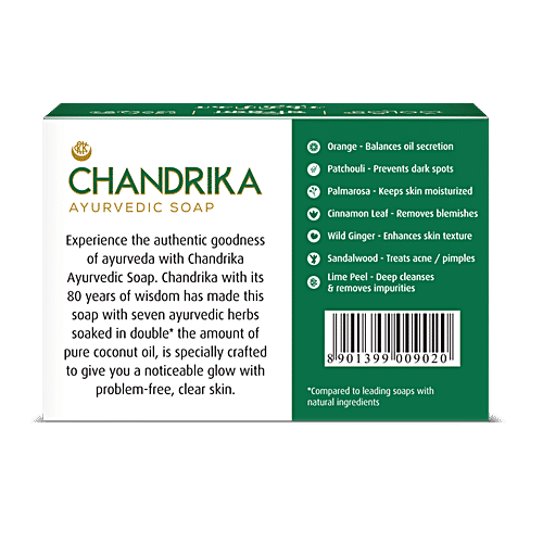 Chandrika Ayurvedic Soap with 2x Coconut Oil & Herbs, 75 g  For Problem Free Glowing Skin
