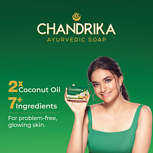 Chandrika Ayurvedic Soap with 2x Coconut Oil & Herbs, 75 g  For Problem Free Glowing Skin