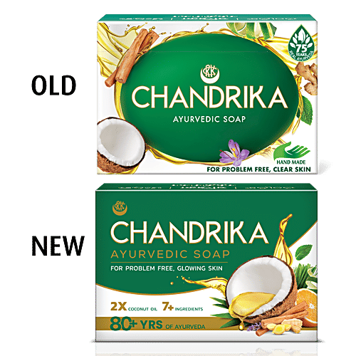 Chandrika Ayurvedic Soap with 2x Coconut Oil & Herbs, 75 g  For Problem Free Glowing Skin