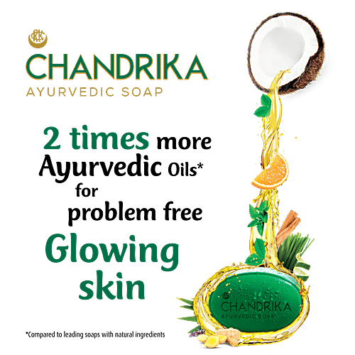 Chandrika Ayurvedic Soap with 2x Coconut Oil & Herbs, 75 g  For Problem Free Glowing Skin