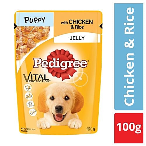 Pedigree Wet Dog Food - Chicken & Rice, For Puppy, 100 g Pouch 