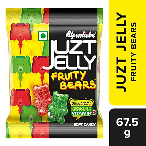 Alpenliebe Juzt Jelly Soft Candy - Fruity Bears, 67.5 g Pouch Mixed Fruit, Cola, Orange Flavours, Immunity Boosting, Vitamin C Rich