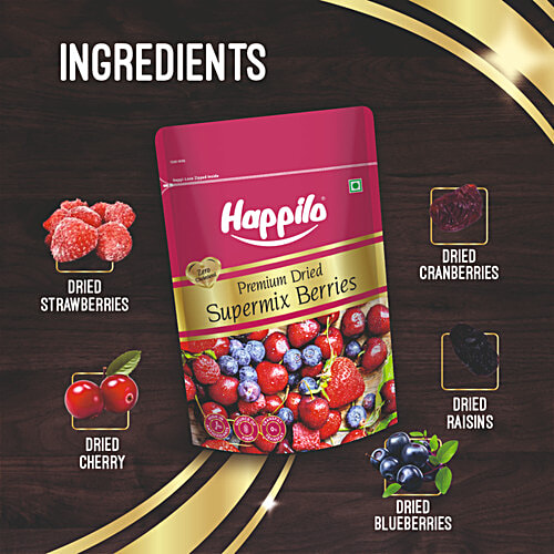 Happilo Premium Dried Supermix Berries, 200 g Feel Energetic
Build Immunity
High fibre Berries