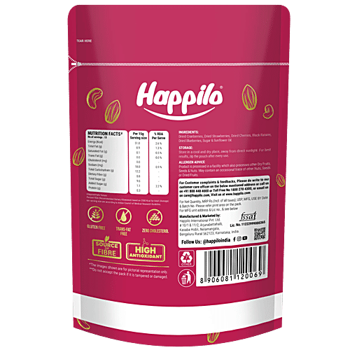 Happilo Premium Dried Supermix Berries, 200 g Feel Energetic
Build Immunity
High fibre Berries