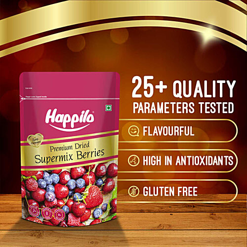 Happilo Premium Dried Supermix Berries, 200 g Feel Energetic
Build Immunity
High fibre Berries