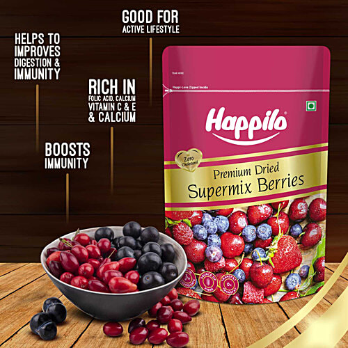 Happilo Premium Dried Supermix Berries, 200 g Feel Energetic
Build Immunity
High fibre Berries