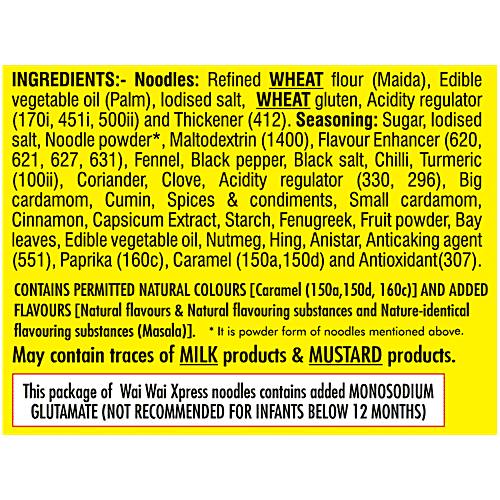Wai Wai Xpress Instant Noodles - Jain Masala, 60 g Pouch Goodness of Wheat