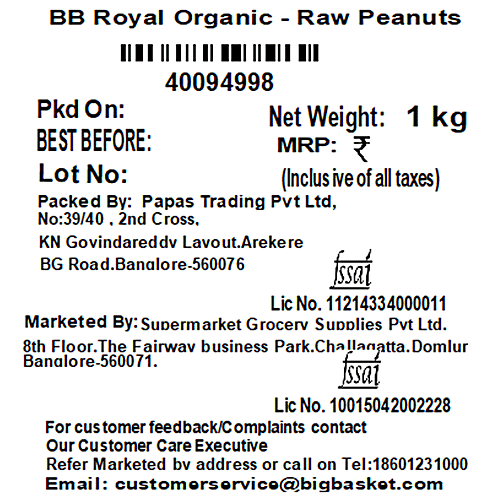 bb Royal Organic - Raw Peanuts/Kadalekayi, 1 kg  