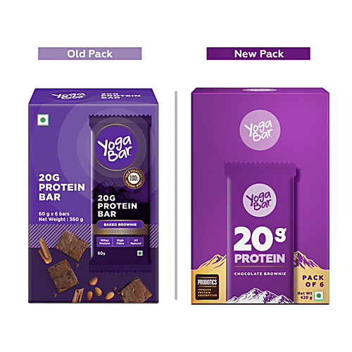 Yoga Bar 20g Protein Bar - Chocolate Brownie, No Added Sugar, Loaded With Fibre, 70 g (Pack of 6) Whey Protein, High Fibre