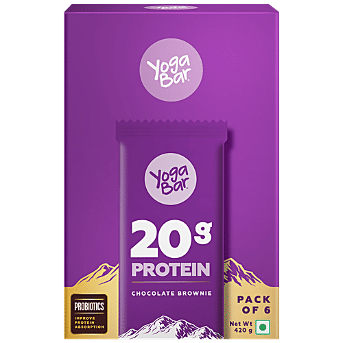 Yoga Bar 20g Protein Bar - Chocolate Brownie, No Added Sugar, Loaded With Fibre, 70 g (Pack of 6) Whey Protein, High Fibre