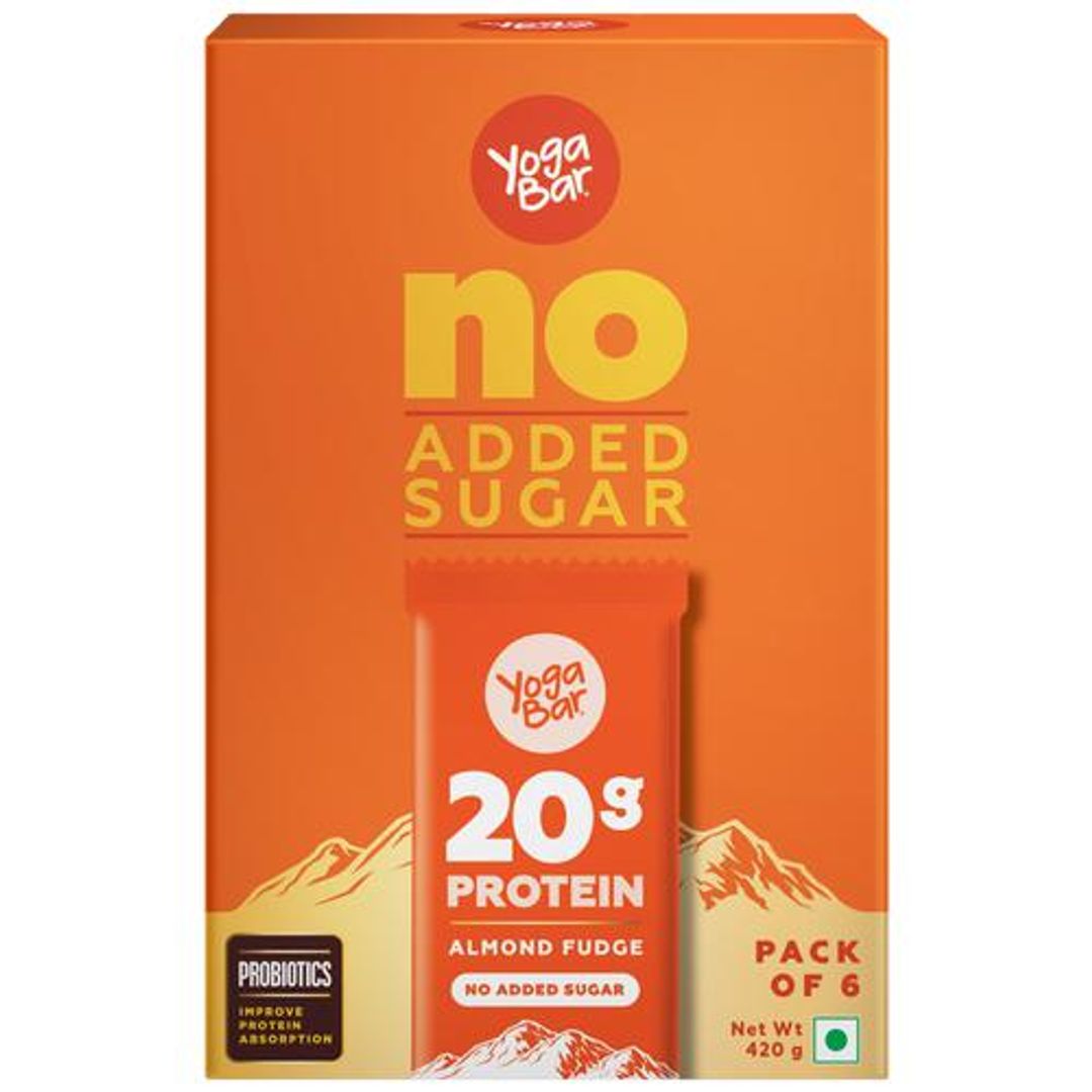 Yoga Bar 20g Protein Bar - Almond Fudge, No Added Sugar, Loaded With Fibre, 70 g (Pack of 6)