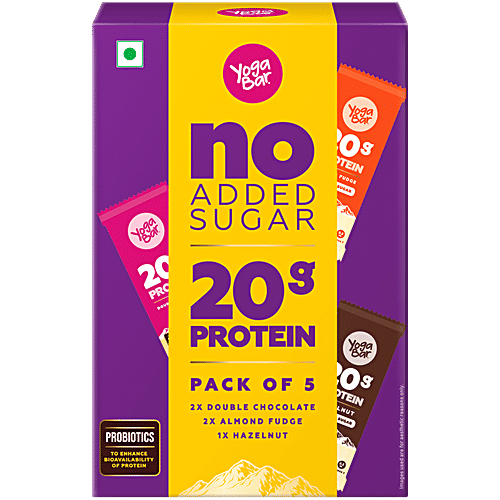 Yoga Bar 20g Protein Bars - Assorted, No Added Sugar, Loaded With Fibre, 70 g (Pack of 5) Whey Protein, High Fibre