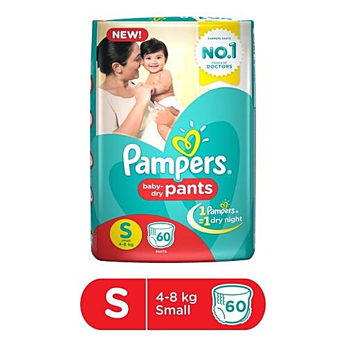 Pampers Pants Diapers - Small Size, 60 pcs - Price 573 14 % Off