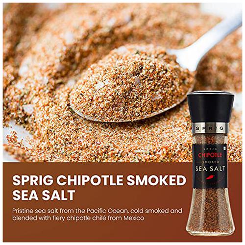 Sprig Chipotle Smoked Sea Salt Grinder, 200 g Glass Jar 
