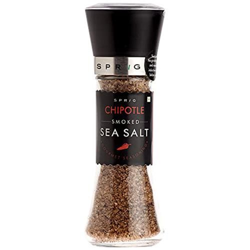 Sprig Chipotle Smoked Sea Salt Grinder, 200 g Glass Jar 