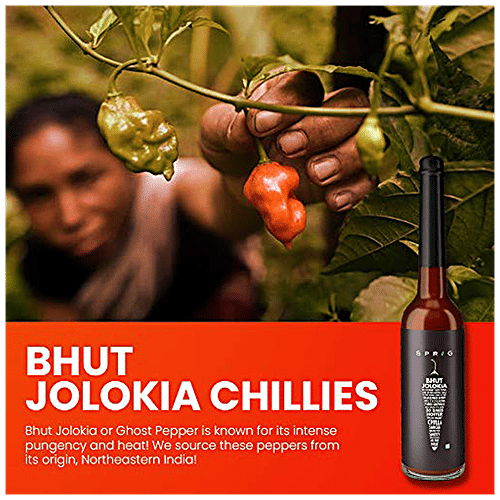 Sprig Bhut Jolokia Sauce - Made From Ghost Peppers, Used As Condiment, Marinade or Dip, 120 g  No Trans Fat