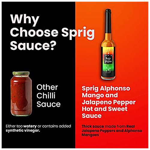 Sprig Hot Chilli Pepper Sweet Sauce - Alphonso Mango & Jalapeno, For Salads, Dips, 110 g Does Not Contain Any Added Synthetic Flavours or Colours