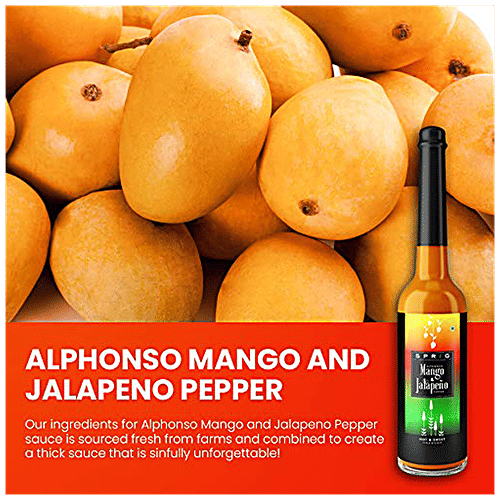 Sprig Hot Chilli Pepper Sweet Sauce - Alphonso Mango & Jalapeno, For Salads, Dips, 110 g Does Not Contain Any Added Synthetic Flavours or Colours