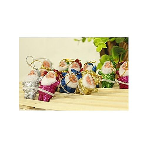 Unique Arts & Interiors Christmas Decoration - Multicolored Glitter Santa Claus, 6 pcs  