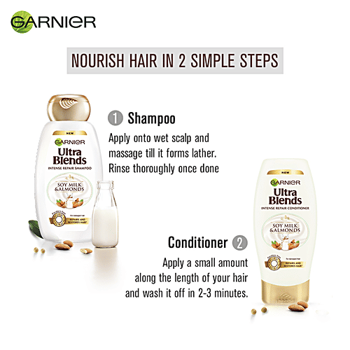 Garnier Ultra Blends Intense Repair Shampoo - Soy Milk & Almonds, For Damaged Hair, 175 ml Soy Milk & Almonds Paraben Free