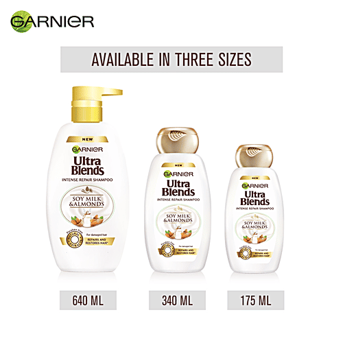 Garnier Ultra Blends Intense Repair Shampoo - Soy Milk & Almonds, For Damaged Hair, 175 ml Soy Milk & Almonds Paraben Free
