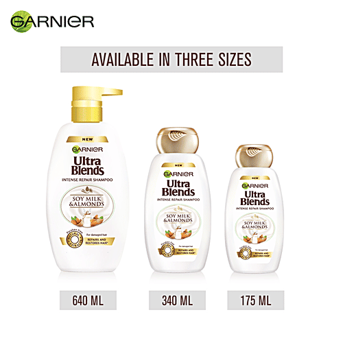 Garnier Ultra Blends Intense Repair Shampoo - Soy Milk & Almonds, For Damaged Hair, 340 ml Soy Milk & Almonds Paraben Free