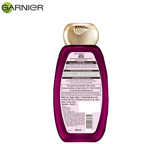 Garnier Ultra Blends Nourishing Shine Shampoo - Henna & Blackberry, For Dull, Dry & Lifeless Hair, 360 ml Henna & Blackberry Paraben Free