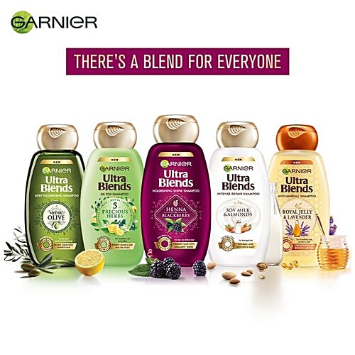 Garnier Ultra Blends Nourishing Shine Shampoo - Henna & Blackberry, For Dull, Dry & Lifeless Hair, 360 ml Henna & Blackberry Paraben Free