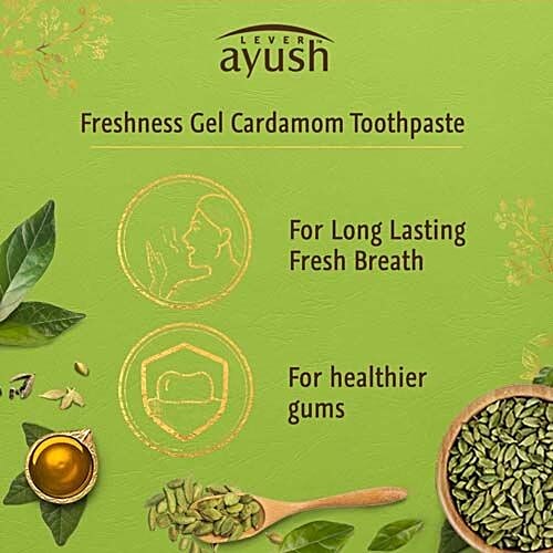 Lever Ayush Freshness Gel Natural Ayurvedic Cardamom Toothpaste, 80 g  