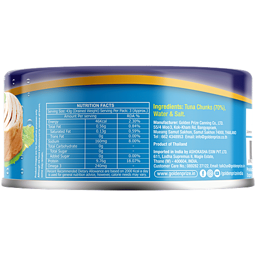 Golden Prize Canned Tuna Chunks in Spring Water, 185 g  Excellent Source of Omega-3